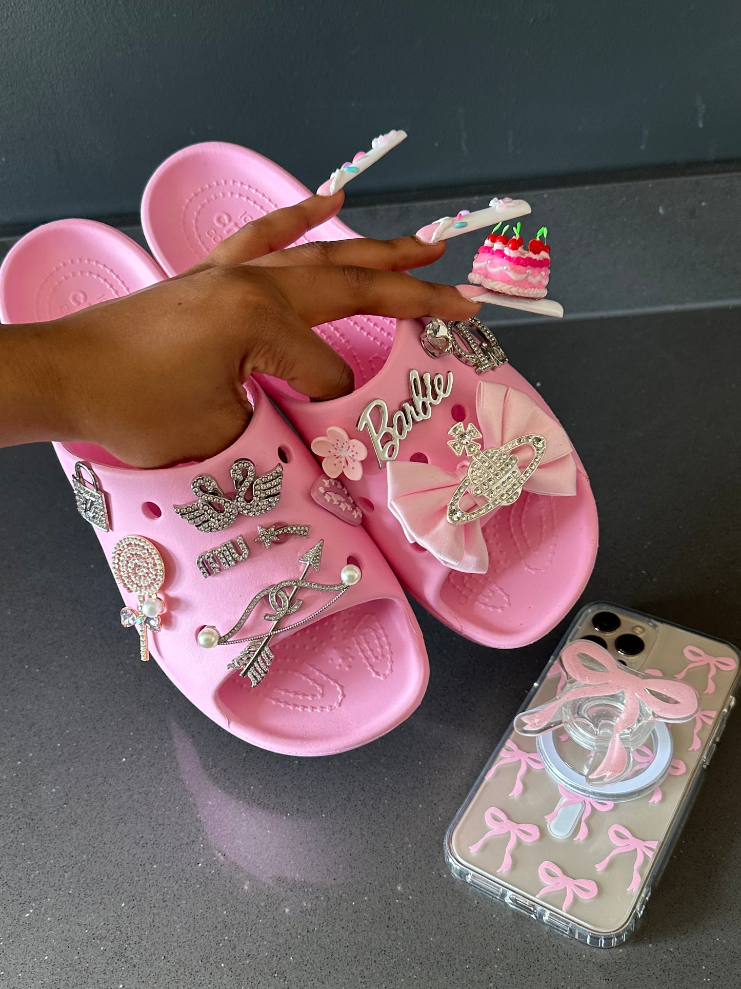 Barbie dreams customised croc slides