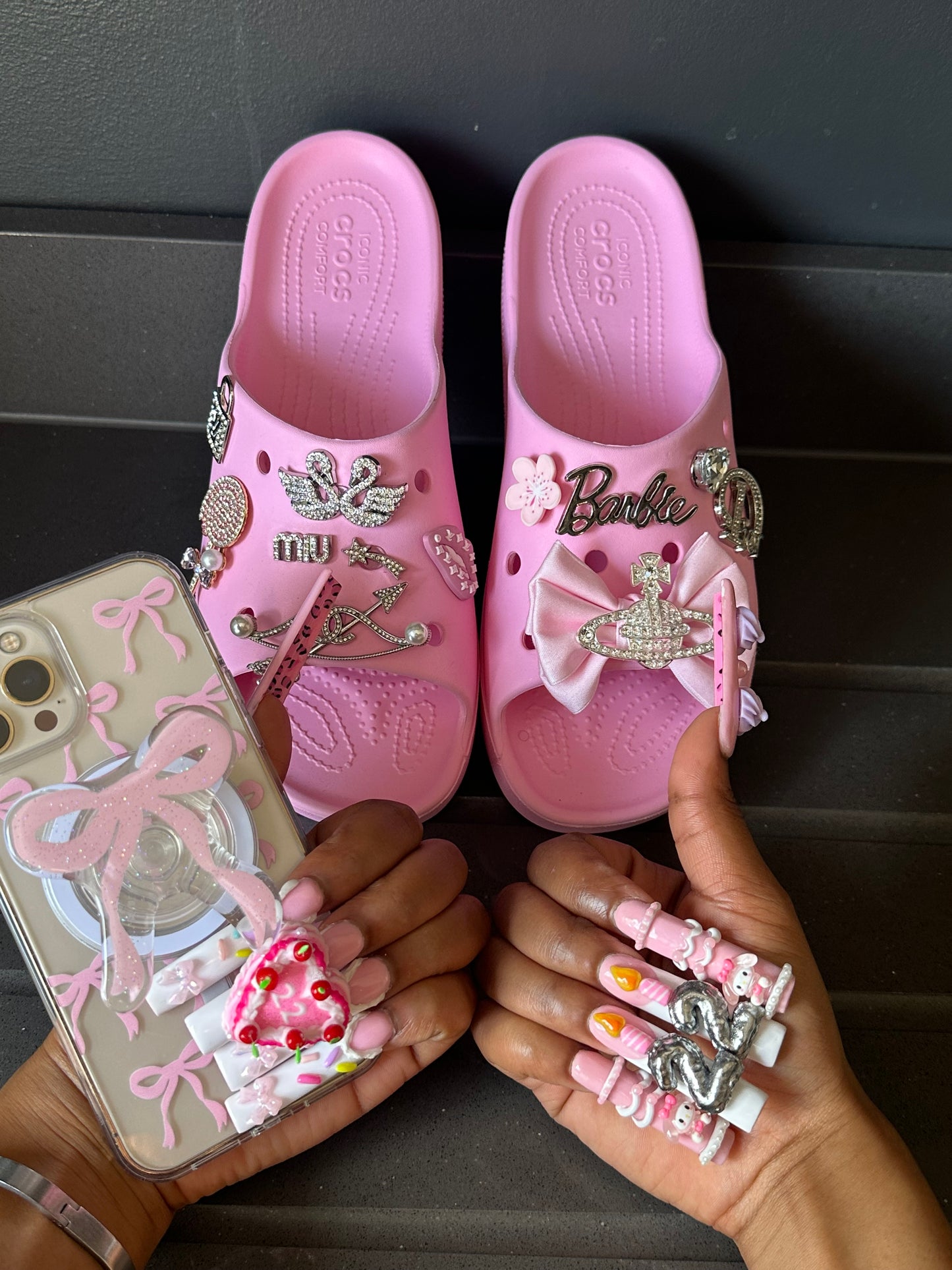 Barbie dreams customised croc slides