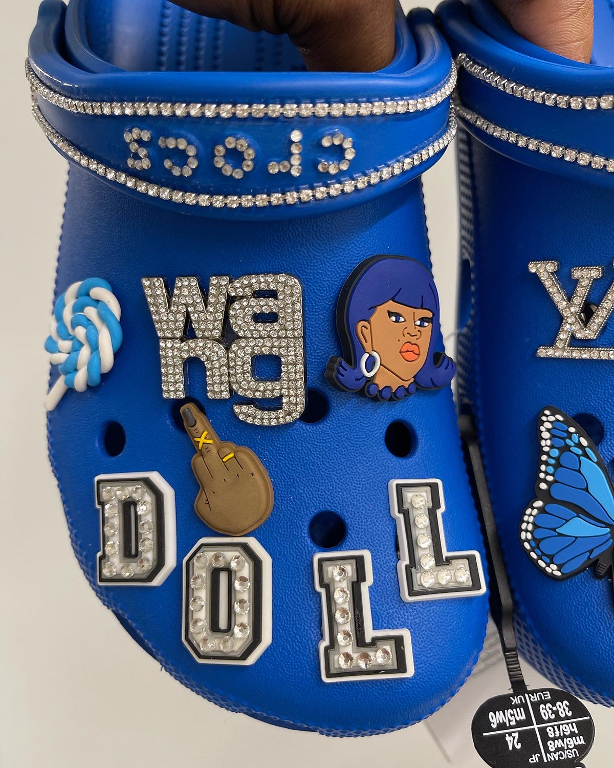 Crocs Bfdi Design Baddies in blue customised crocs β Bella's Archives