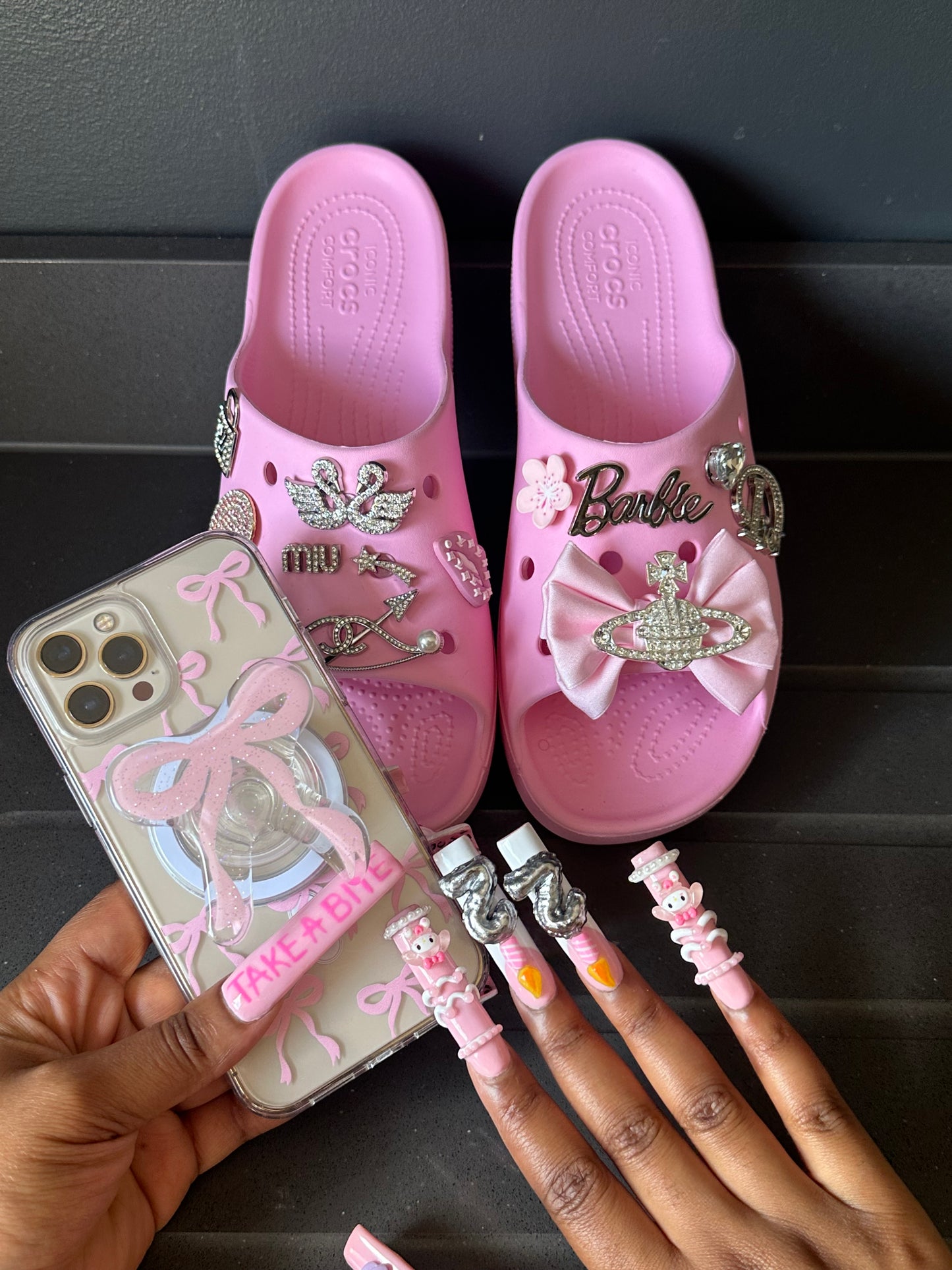 Barbie dreams customised croc slides